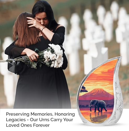 Elephant Human Ashes Adult Male - Funeral Urns for Human Ashes Adult - Sunset Urn with Elephant - Large Cremation Urn for Male 10inch - color: Cremation Urn for Elephnat