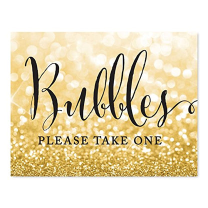 Andaz Press Wedding Party Signs, Glitzy Gold Glitter, 8.5x11-inch, Bubbles Please Take One Sign, 1-Pack - color: Activities Bubbles