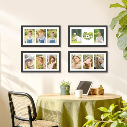 DUENPY 4 Pack 8x16 Collage Frame For 3 5x7 Photos Black - color: Black, size: 8x16（5x7 opening）-4 Pack