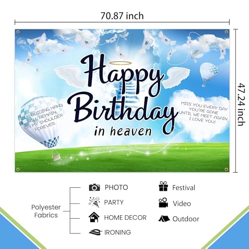 Funeral Remembrance Backdrop Happy Birthday in Heaven Photography Backdrop Meaningful Symbol to The Remembrance of Loved Ones Banner Mourning Photo Background Church Cemetery Photoshoot Props