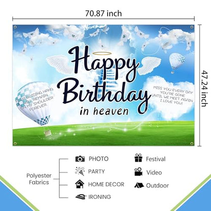 Funeral Remembrance Backdrop Happy Birthday in Heaven Photography Backdrop Meaningful Symbol to The Remembrance of Loved Ones Banner Mourning Photo Background Church Cemetery Photoshoot Props