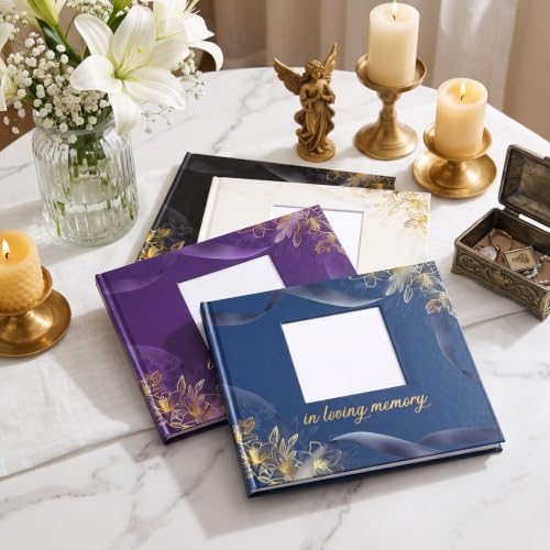 Funeral Guest Book, in Loving Memory Sign in Book with Photo Slot - color: Beige Photo