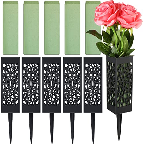 12 Pack Cemetery Vases with Spikes & Foam 6 Pcs 12 Inch Plastic Memorial Grave Vases with Drainage Holes and 6 Pcs Foam Inserts Outdoor In-ground Floral Holders for Headstone Gravestone Decoration