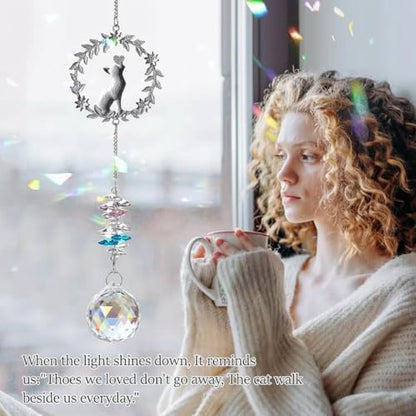 Hegelda Cat Memorial Gifts for Loss of Cat Crystal Suncatcher Ornaments | Pet Sympathy Gifts Stained Glass Decor, Remembrance Keepsake, In Loving Memory Passing Gift - style: Cat