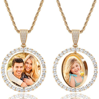 Custom Circle Chain with Picture Custom Circle Pendant Necklace - color: Round-Upgrade-Gold-004