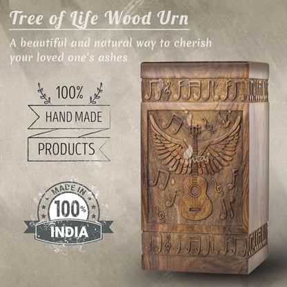 Guitar Wings Keepsake Urns for Human Ashes, Set of 4, Rosewood | Hand-carved solid sheesham rosewood, screw-locked sliding base, four urns of 20 cu in each to share among family - color: Rosewood, size: Keepsake Set of 4 (20 lbs each)