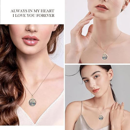 Hearbeingt Teardrop Urn Necklaces for Ashes Tree of Life Memorial Locket - color: Abalone Shell-Rose Gold