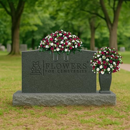 Sympathy Silks Artificial Cemetery Flowers - Gravesite Memorial Arrangment - Beauty & Cream Garden Mums - (1) Saddle (1) Bouquet - color: Beauty & Cream, size: (1) Saddle (1) Bouquet