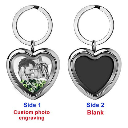 Custom Photo Text Engraved Heart Floating Living Locket Crystal Pendant Keychain - color: Green - 1 Photo Engraving