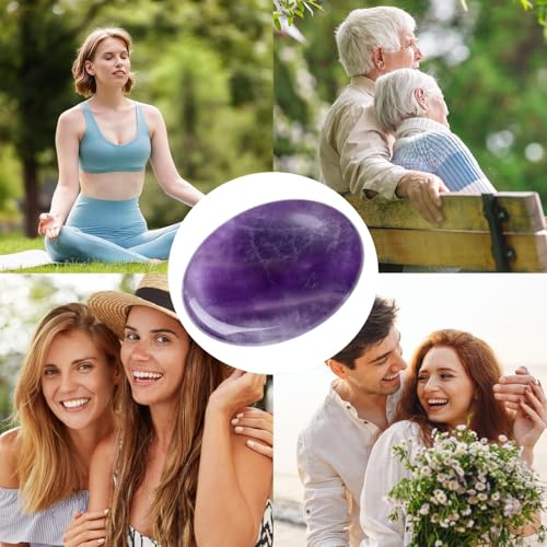 Thumb Worry Stone Amethyst Crystal Rock Crystals and Healing Stones Oval Natural Fidget Meditation Accessories Gemstones Trinkets Pocket Stress Relief Gifts Anxiety Relief Items for Women Men - color: Purple-amethyst