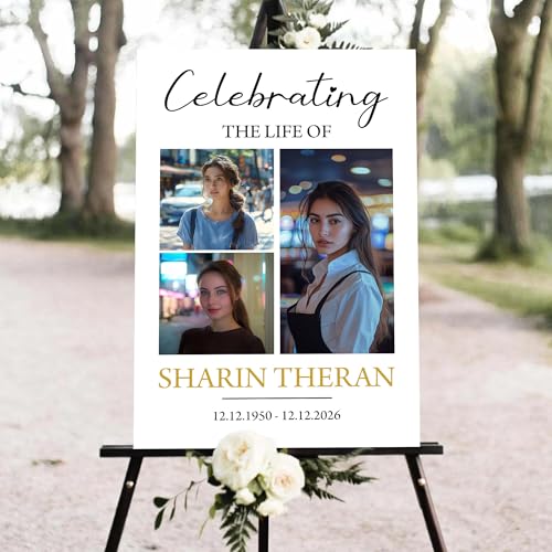 Personalized Elegant Celebration Of Life Welcome Sign, Memorial Picture Board, Celebration Of Life Decoration Yard Sign, Celebration Of Life Photo Displays, Composite Image, Simple #12 - color: Version12