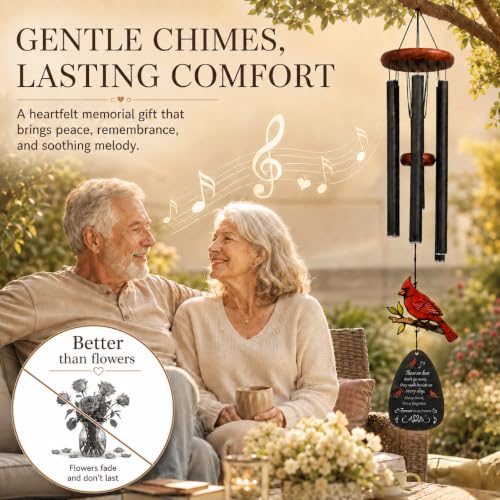 Cardinal Memorial Wind Chimes 36'' for Outside, Sympathy Gift with Mute Option, Cardinal Gifts for Loss of Loved One, Memory of Mom Dad Husband, Remembrance Gift for Mother Garden Porch Patio