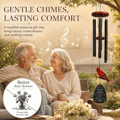 Cardinal Memorial Wind Chimes 36'' for Outside, Sympathy Gift with Mute Option, Cardinal Gifts for Loss of Loved One, Memory of Mom Dad Husband, Remembrance Gift for Mother Garden Porch Patio