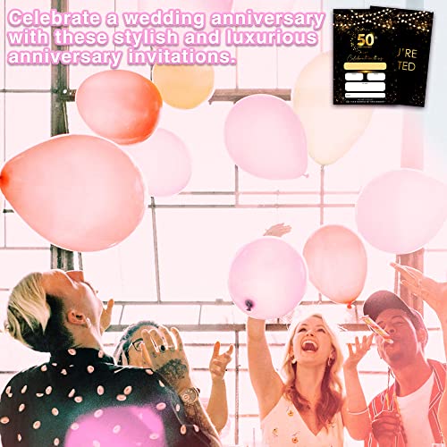 50th Anniversary Invitations Cards, Black Gold Glitter Wedding Anniversary Invitations with Envelopes, Celebrate With Us Fill-in Invites Cards, Anniversary Party Supplies Decorations(Pack of 25) - color: Black Gold Glitter