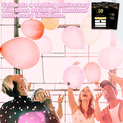 50th Anniversary Invitations Cards, Black Gold Glitter Wedding Anniversary Invitations with Envelopes, Celebrate With Us Fill-in Invites Cards, Anniversary Party Supplies Decorations(Pack of 25) - color: Black Gold Glitter