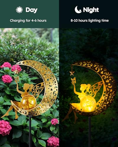 Vuees Solar Fairy Moon Garden Stake Light, Outdoor Yard Patio Decor Gift