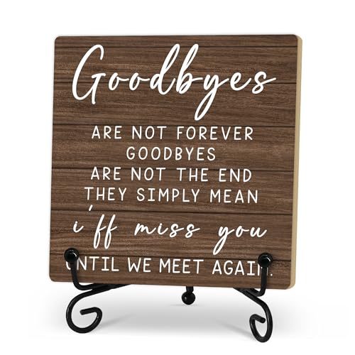 In Loving Memory Gifts for Loss of Loved One, Rustic Goodbyes Are Not Forever Wooden Sign, Memorial Quotes Wood Plaque With Iron Stand for Home Office Bedroom -1 - style: Dark Brown