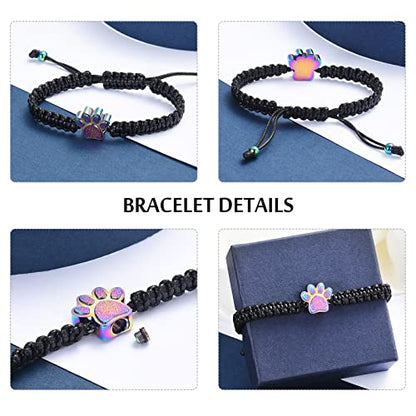 constantlife Cremation Bracelet for Pets Ashes - Dog Paw Pendant Bangle Stainless Steel Memorial Urn Jewelry - color: Black Rope-Colorful