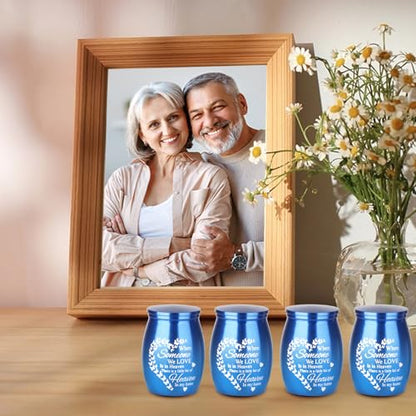 Mini Urns for Ashes Keepsake Set of 4, Small Cremation Keepsake Urns for Human/Pet Ashes, Memorial Sharing Urns for Family & Loved Ones - Blue