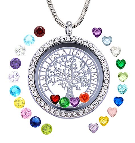 GOKING Family Tree of Life Floating Locket, Familes Are Forever Necklace - color: Silver (Treeoflife 03)
