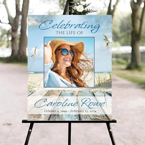 Beach Ocean Funeral Welcome Sign, Celebration of Life Welcome Sign, in Loving Memory Sign, Celebration of Life Funeral Sign, Celebration of Life Sign, Memorial Sign with Photo #ghg124 - color: Version #20