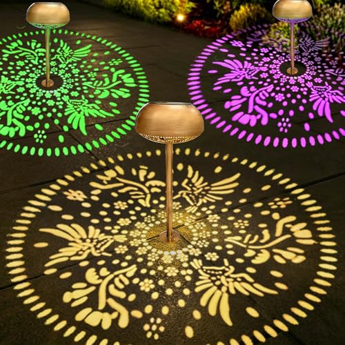 Upgraded 2 Pack 3-in-1 Solar Pathway Lights: RGB & Warm White Color Changing Garden Lights, Waterproof Outdoor Lighting for Garden, Yard, Path, Cemetery Grave