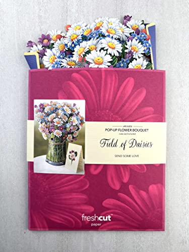 Freshcut Paper Pop Up Cards, Field of Daisies, 12 Inch Life Sized Forever Flower Bouquet 3D Popup Greeting Card, Birthday Cards, Get Well Gifts, Blank Notecard & Envelope - color: Field of Daisies New, size: Classic