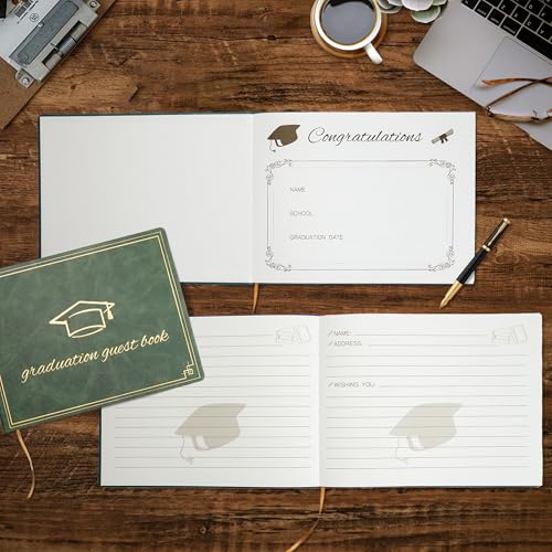 Graduation Guest Book 2026 - Memory Scrapbook for College Gifts Graduation, Guest Book for Graduation Party Sign-In with Custom Message 120 Pages, 7x9 Inch Elegant Graduation Yearbook (Green) - color: green