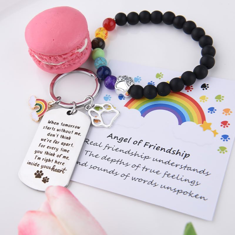 Sisadodo Rainbow Bridge Dog Memorial Gifts for Loss of Dogs Cats Rainbow Bridge Bracelet Keychains Paw Crystal Sun Catcher - color: Bracelet Card and Crystal Suncatcher