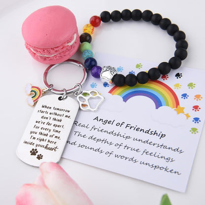 Sisadodo Rainbow Bridge Dog Memorial Gifts for Loss of Dogs Cats Rainbow Bridge Bracelet Keychains Paw Crystal Sun Catcher - color: Bracelet Card and Crystal Suncatcher