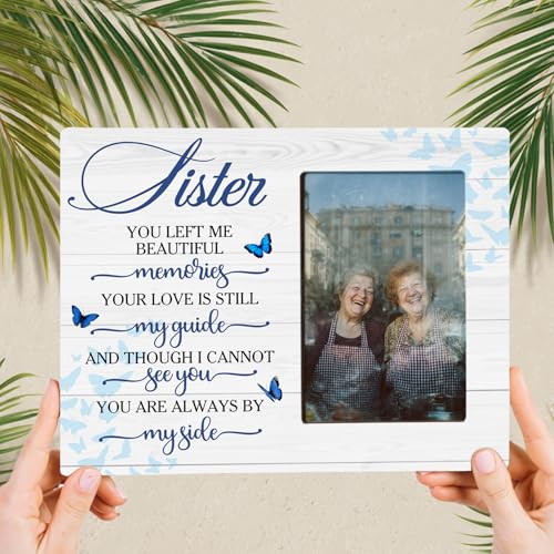 Sister Memorial Bereavement Wooden Picture Frame Gifts for Loss of Sister, Always By My Side Sympathy Gifts, Fits 4x6 Photo Frame - color: Blue-sister