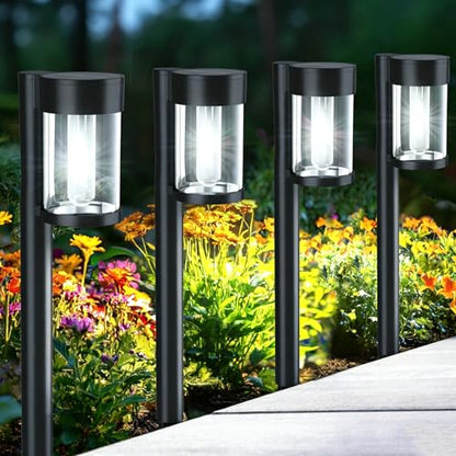 Mancra Solar Pathway Lights Outdoor, 10 Pack Metal & Glass Solar Lights Outdoor Waterproof Landscape Path Lights, Cool White - color: Cool White
