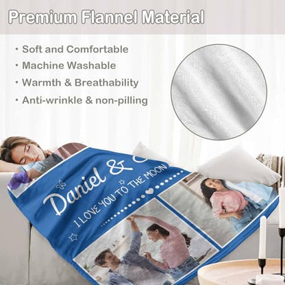 D-Story Custom Blanket with Photos Text Personalized Blankets and Throws Customized Fleece Picture Blanket for Adult Kid Funny Birthday Gifts for Wife Husband Family Couple 4 Photos - color: B3-4 Photos