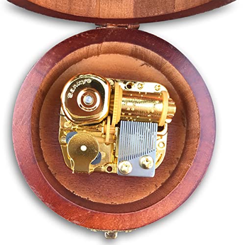 BinkeGG Play (Happy Birthday to You) Brown Wooden Circular Hollow Out Music Box with Sankyo Musical Movement (65 Tunes Option) - color: 5. Circular Music Box, size: Happy Birthday to You