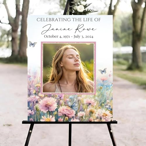 Floral Butterfly Funeral Welcome Sign, Celebration of Life Welcome Sign, in Loving Memory Sign, Celebration of Life Funeral Sign, Celebration of Life Sign, Memorial Sign with Photo #ghg12 - color: Version #18