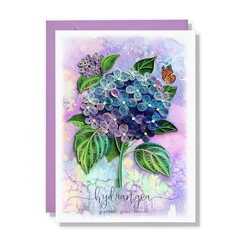 Blue Hydrangea Floral Sympathy Birthday Get Well Love Friend Boss Mom Daughter Girl Grandma Quilling Card, 5in x 7in - color: Blue Hydrangea