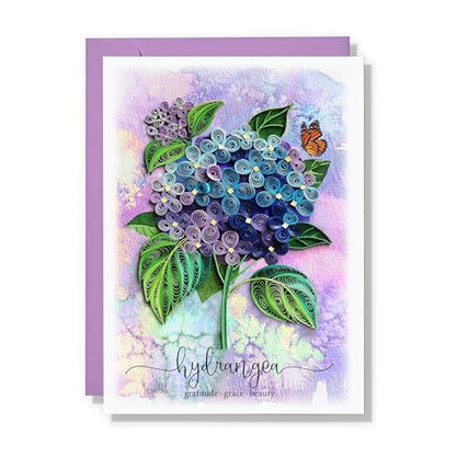 Blue Hydrangea Floral Sympathy Birthday Get Well Love Friend Boss Mom Daughter Girl Grandma Quilling Card, 5in x 7in - color: Blue Hydrangea