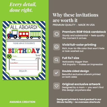 Train Birthday Party Invitations for Boys, 20 5x7 Fill In Cards with Twenty White Envelopes by AmandaCreation - style: Train