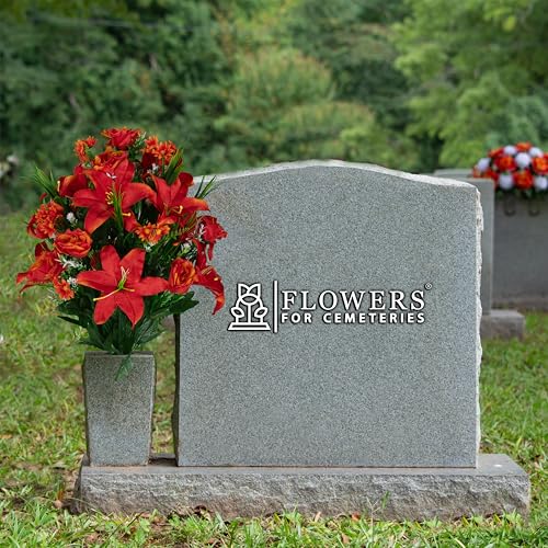 Sympathy Silks Artificial Cemetery Flowers - Gravesite Flowers - Fire Red Lily, Rose, and Daisies - color: Fire Red, size: Bouquet