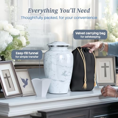 Cremation Urns for Human Ashes Adult Female & Male - Large (10.5H x 6.25W) | Handcrafted Urn for Human Adult Man & Woman - Decorative Funeral Urns - Memorial Urn with White Marble Finish - size: Large, style: White Marble Finish