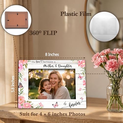 Mom Picture Frame | Mothers Day Photo Frame 4×6, Love Memorial Picture Frames for Mother's Day Birthday Gifts - Pink Flower - color: Pink Flower and Butterfly