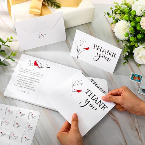 Marspark 25 Pack Funeral Thank You Cards Sympathy Envelopes, Cardinals | Bereavement Message Memorial Postcards with Stickers, for Loved Ones Family Friends, Celebration of Life - style: Cardinals