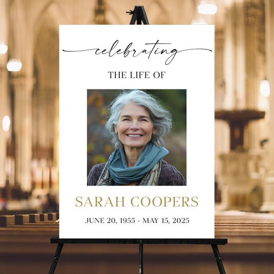 Minimalist Elegant Funeral Welcome Sign, Celebration Of Life Decoration, Memorial Decor Signs, Funeral Decorations, Celebration of Life Sign With Photo, Custom Memorial Welcome Signs with Picture - color: Style #8