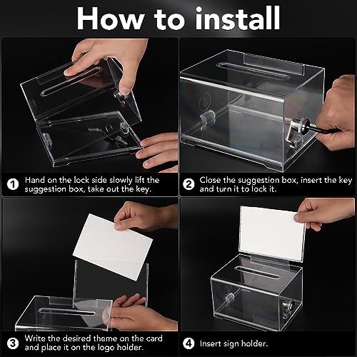 VOISEN Clear Donation Box with Lock,Ballot Box with Sign Holder,Suggestion Boxes for Fundraising, Tip Jar with Slot for School,Conference 6.2x4.6x3.9 Inch | Suggestion Box for Fundraising, Ballot Box with Slot for School, Donation, Bar, School Voting,Conf