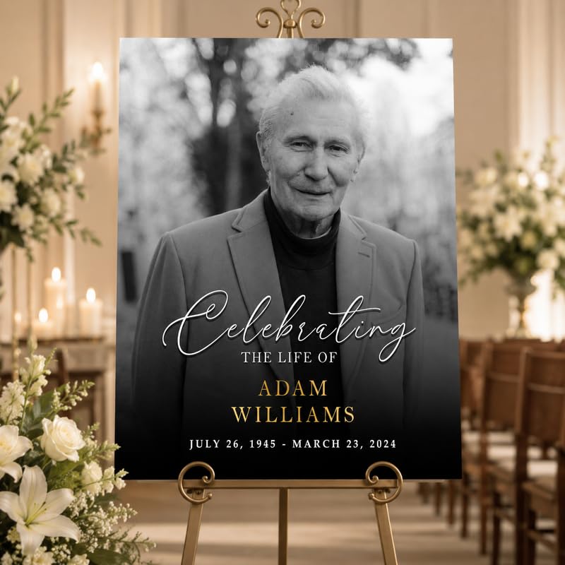 Custom Black and White Memorial Sign with Photo for Funeral Service - color: Design 10