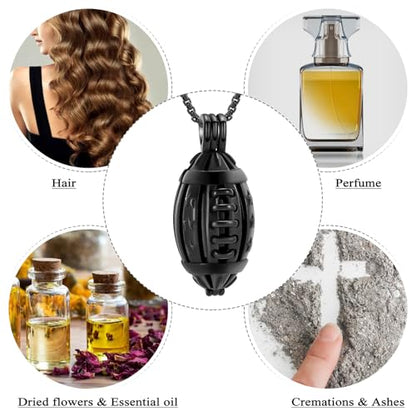 Oinsi American Football Cremation Locket Necklace For Ashes Of Loved Ones Stainless Steel Memorial Urn Jewelry Women Men Keepsake Fashion Necklace - color: All Black