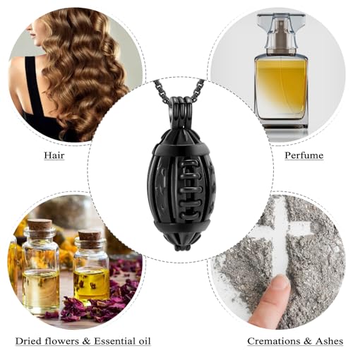 Oinsi American Football Cremation Locket Necklace For Ashes Of Loved Ones Stainless Steel Memorial Urn Jewelry Women Men Keepsake Fashion Necklace - color: All Black