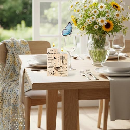 Zainpe Spanish Sister Best Friend Bestie Candle Holders Regalo para Amiga, A mi Hermana Wooden Heart Double Printing Candlestick Personalized Friendship for Mum Women Girl Soul - color: Bestie Embrace