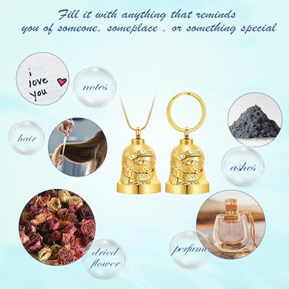 Eagle Love Cremation Keychain Bell Urn Necklaces for Ashes Keepsake Ash Pendant Memorial Urn Keychain Jewelry - color: Gold-2pcs