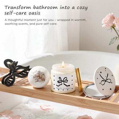 Elegant Birthday Gifts for Women, Black Bow Unique Birthday Relaxing Gifts Box with Scented Candles, Greeting Card & Home-Spa Relaxation, Birthdays Presents for Her, Best Friend, Sister, Wife - color: Black Bow